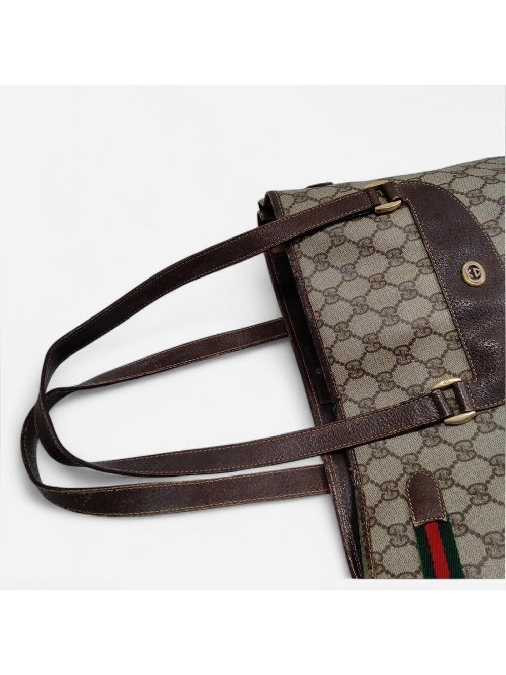 Gucci Vintage GG Canvas Web Stripe Tote Bag Brown Monogram Authentic - Picture 4 of 9